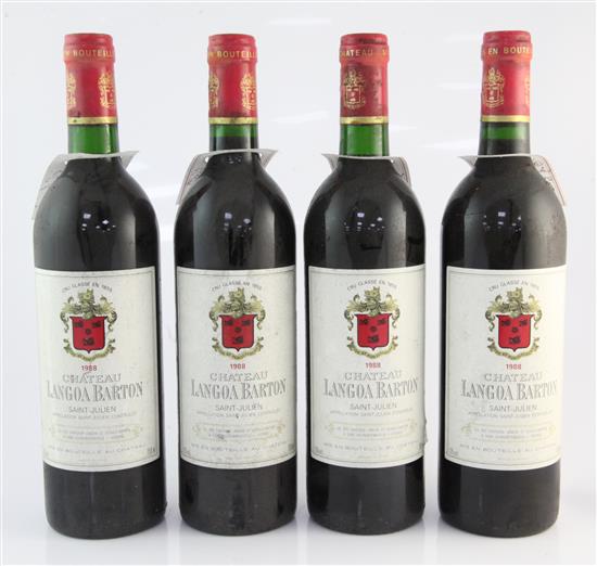 Four bottles of Chateau Langoa-Barton 1988, St. Julien,